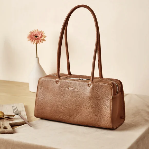 Bostanten Otilia Brown Leather Shoulder Bag for Women - Picture 2 of 11